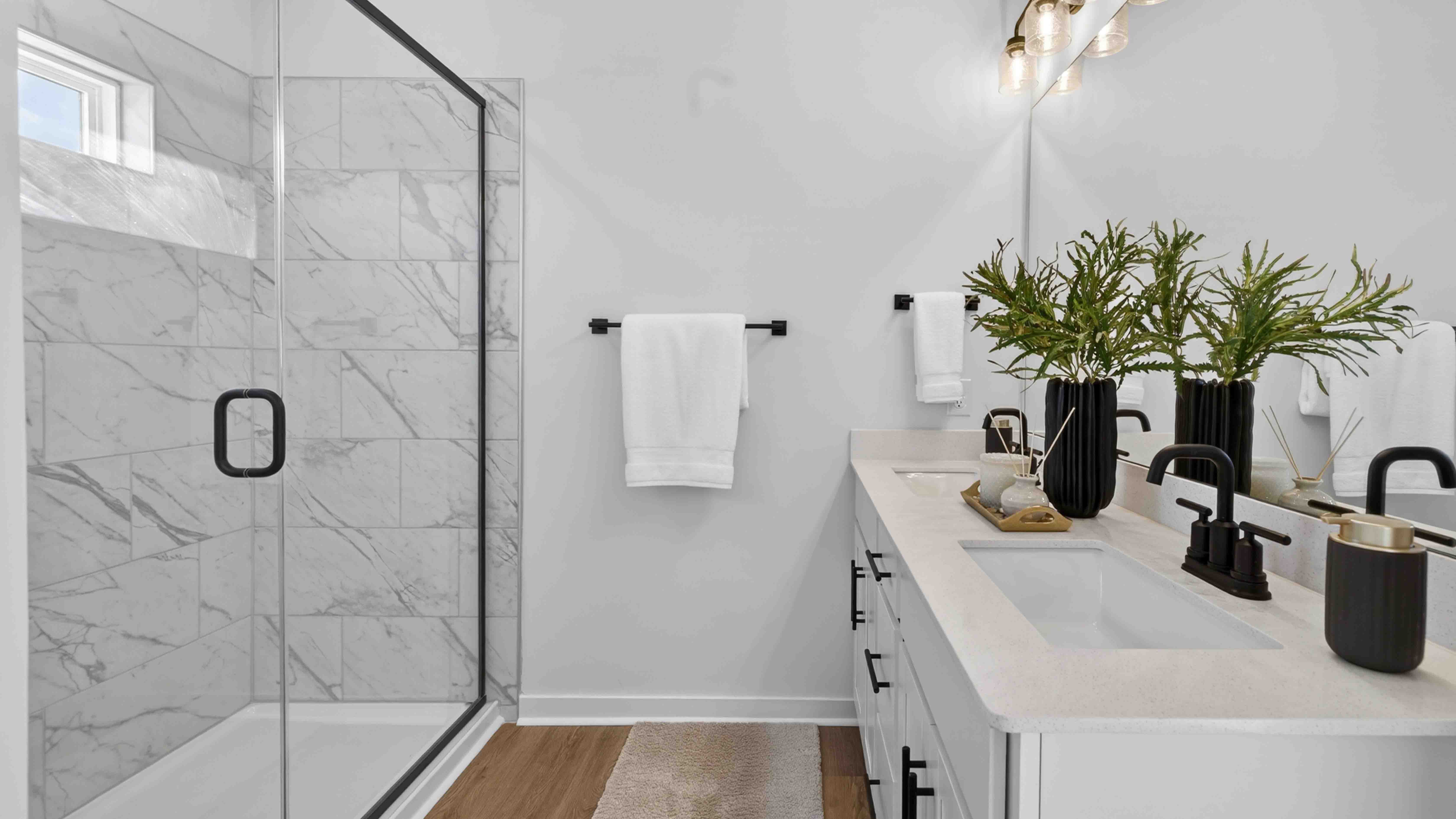 Primary bathroom with standing glass shower
