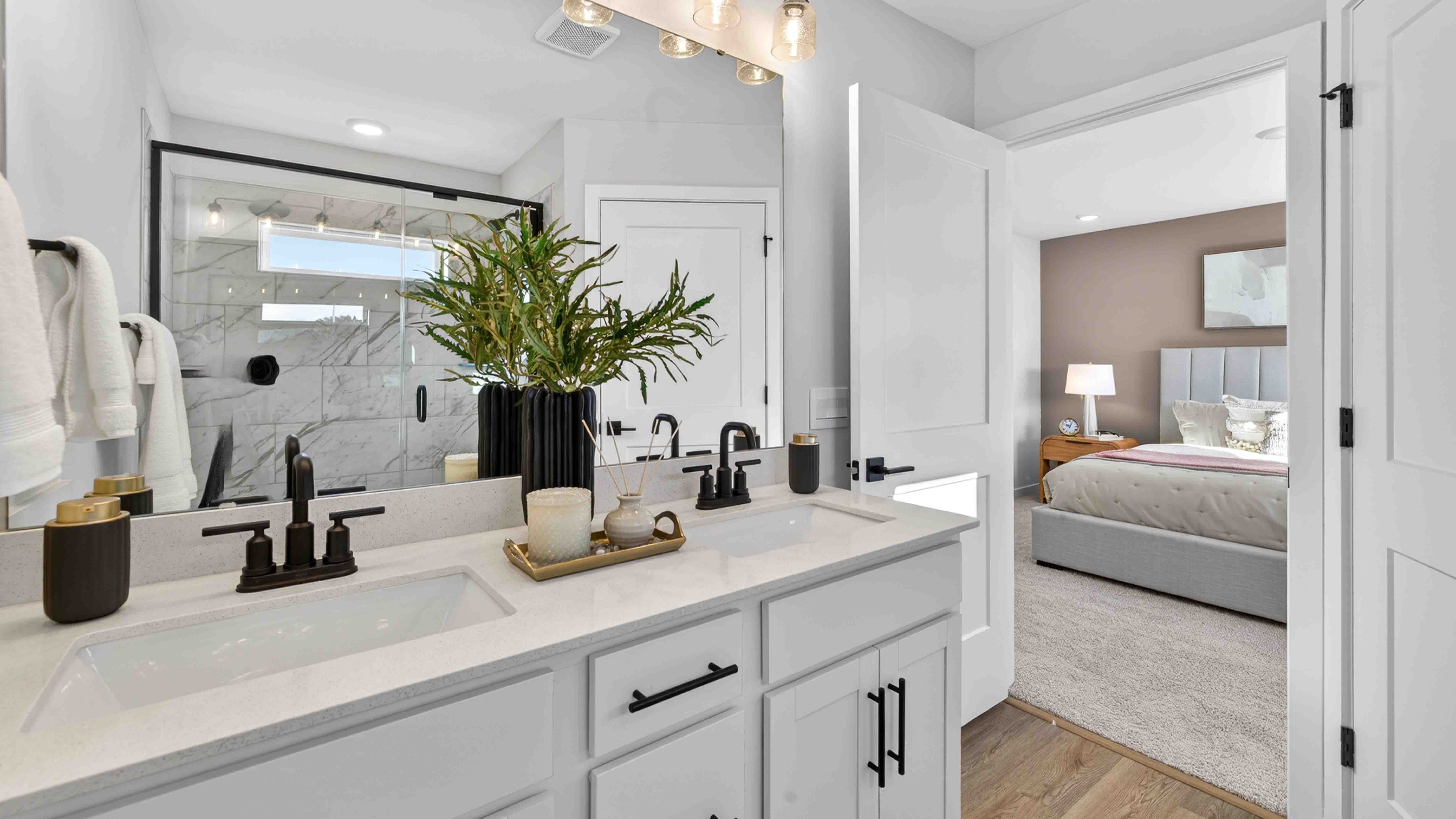 Primary bathroom with standing glass shower
