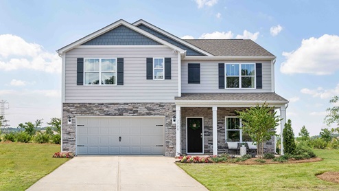 Chestnut at Laurelbrook Hayden model front exterior with stone, and siding.