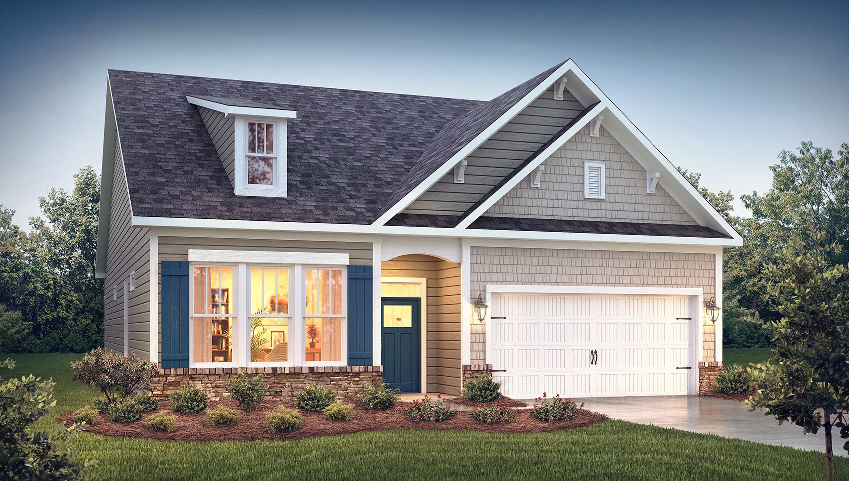 Azalea front exterior with siding and garage