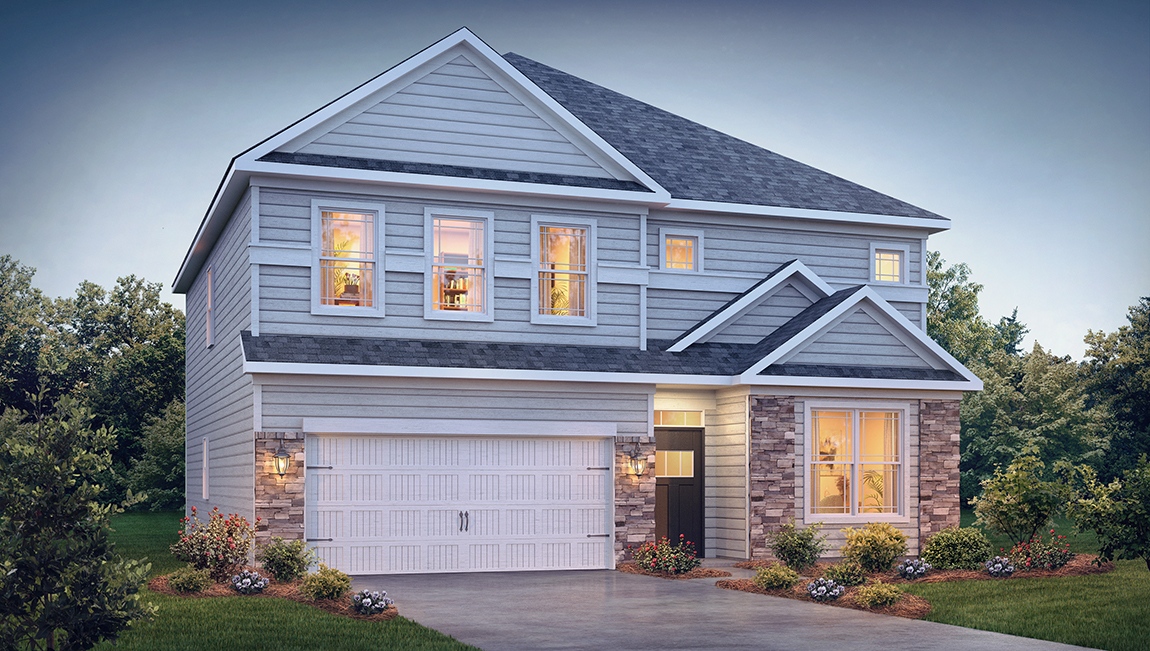 Summit front exterior with siding and two car garage