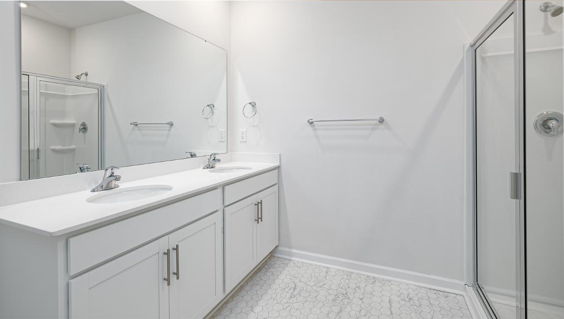 Primary bathroom with standing glass shower