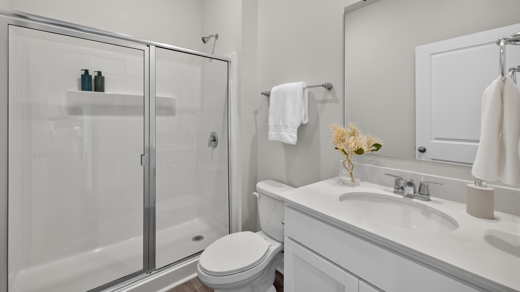 Bathroom with standing glass shower