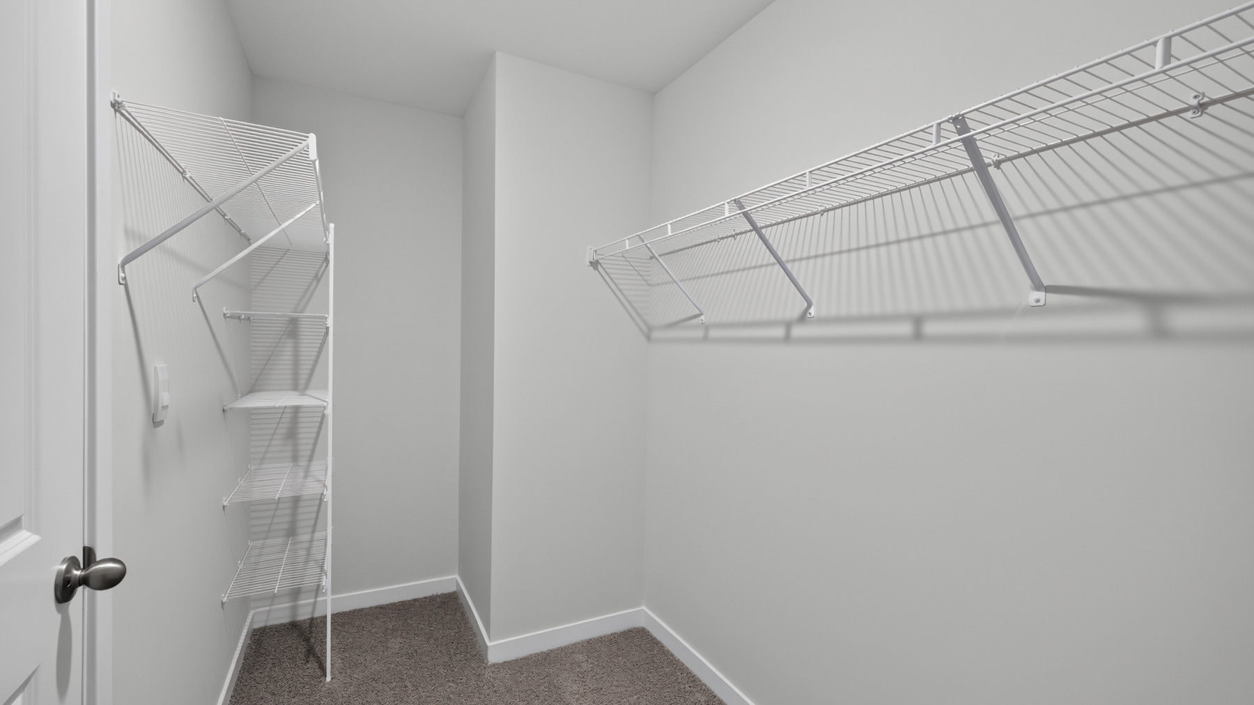 Primary carpeted walk in closet