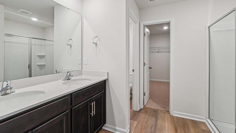 Primary bathroom with standing glass shower