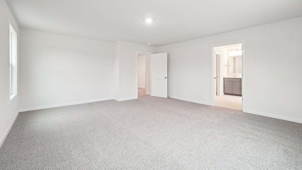 Carpeted bedroom with two windows