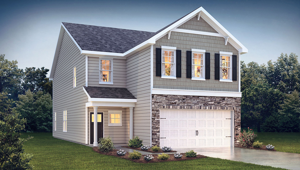 Landon front exterior with siding and garage