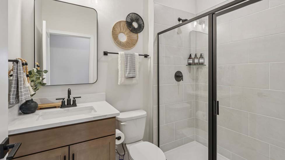 Bathroom with standing glass shower