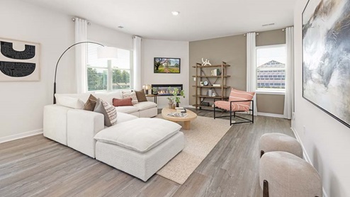 Open living room with large windows