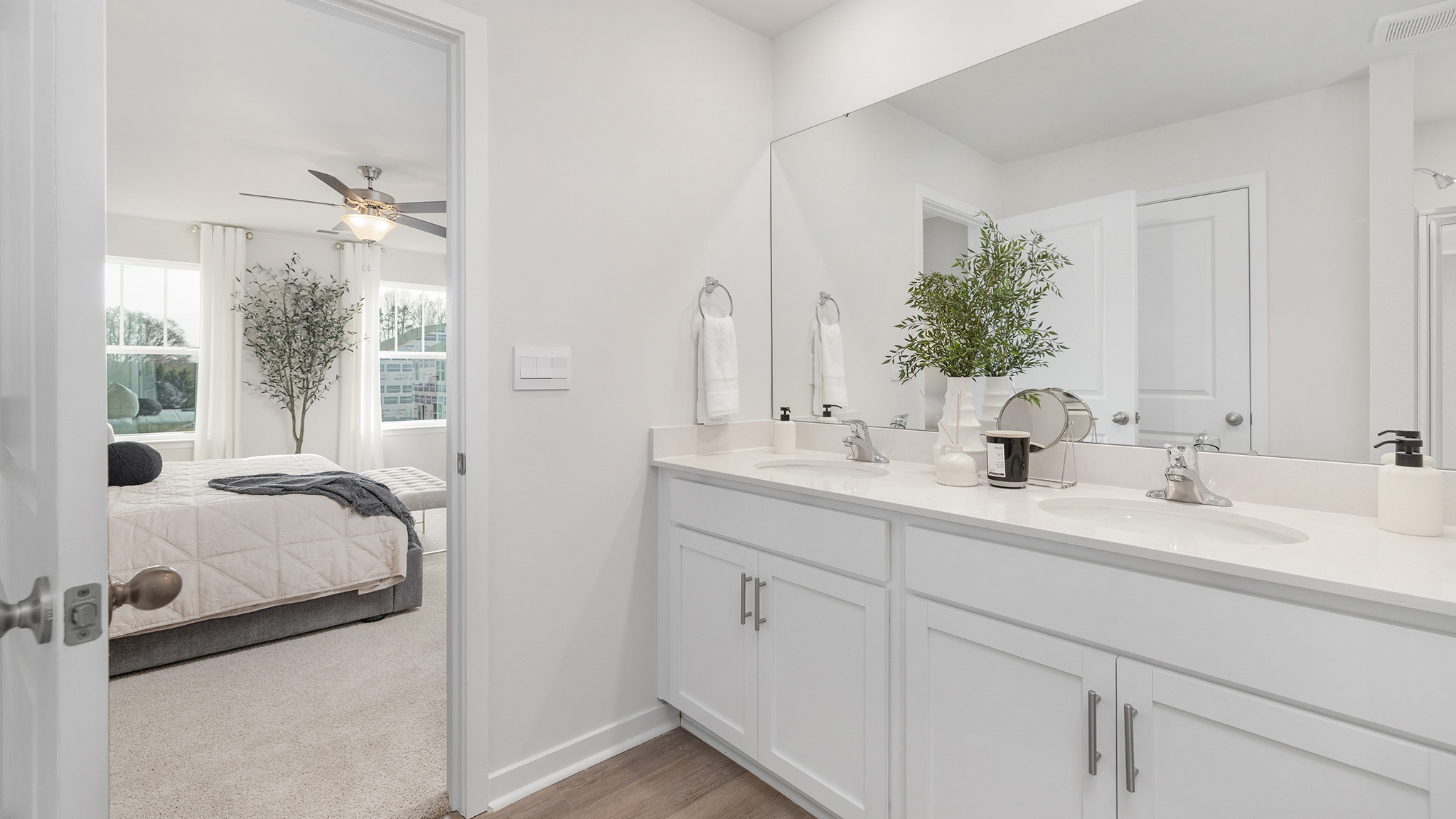 primary bathroom with standing glass shower