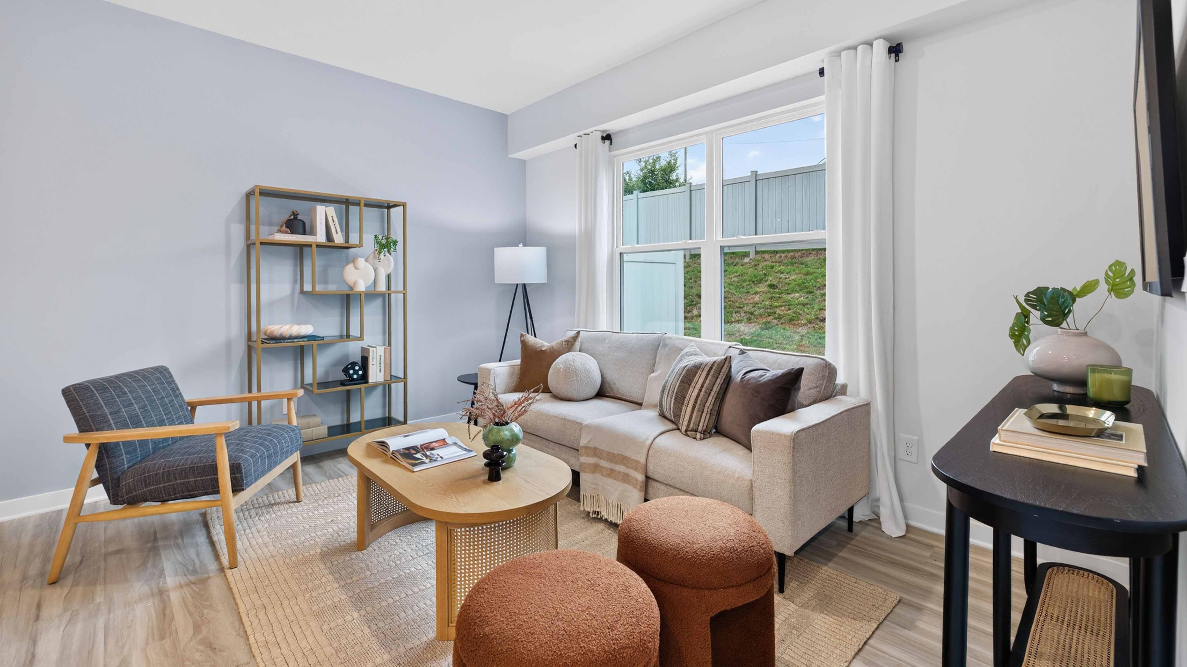 living room with large windows