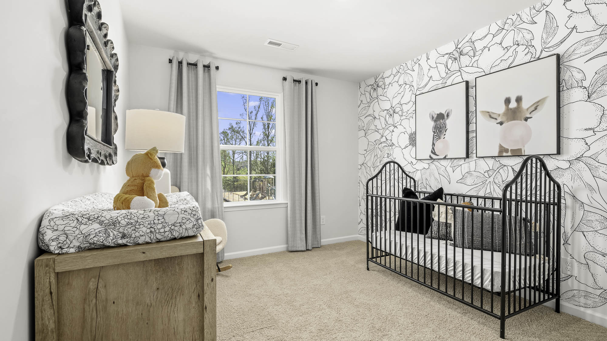 bedroom set up as a nursery