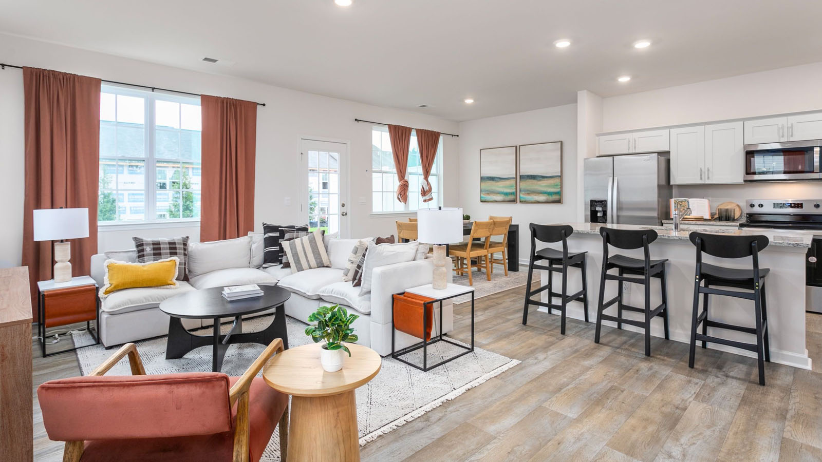 view of the open plan living room and kitchen with dining area