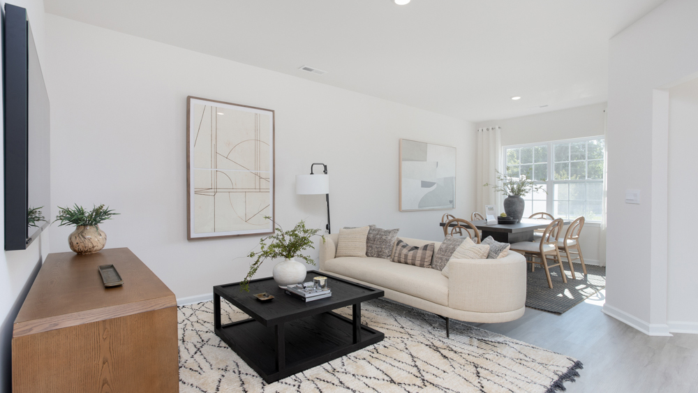 open concept living and dining area