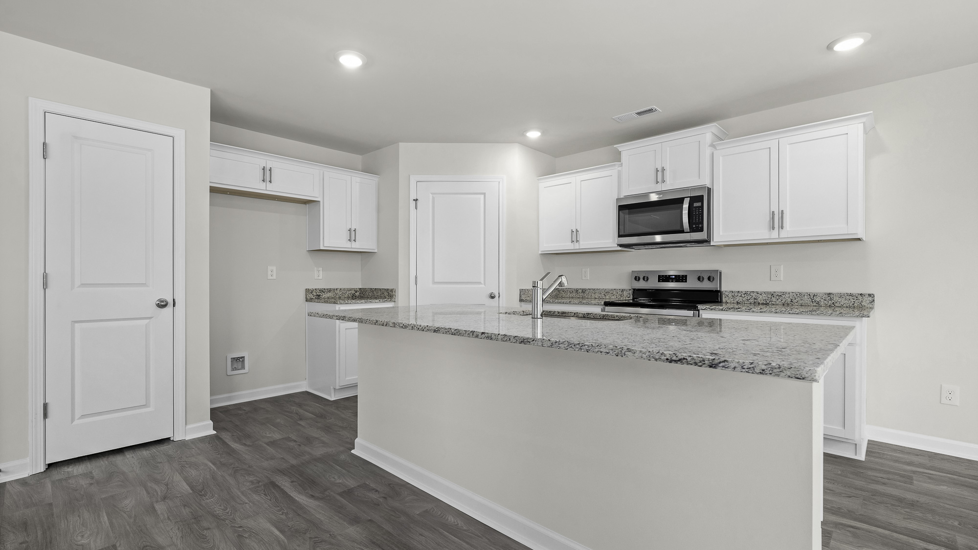 front kitchen view and kitchen island