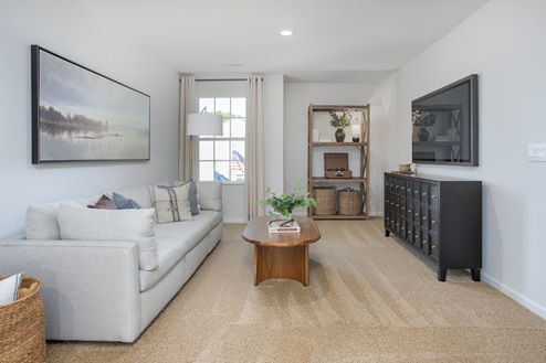 Loft with carpet and natural light