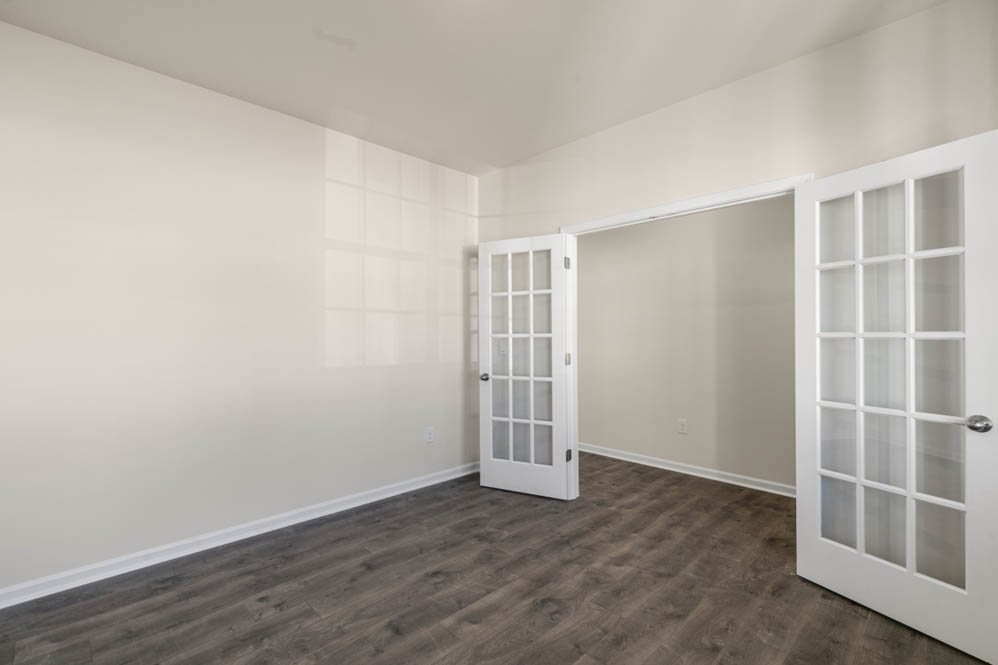 office with revwood floors and french doors