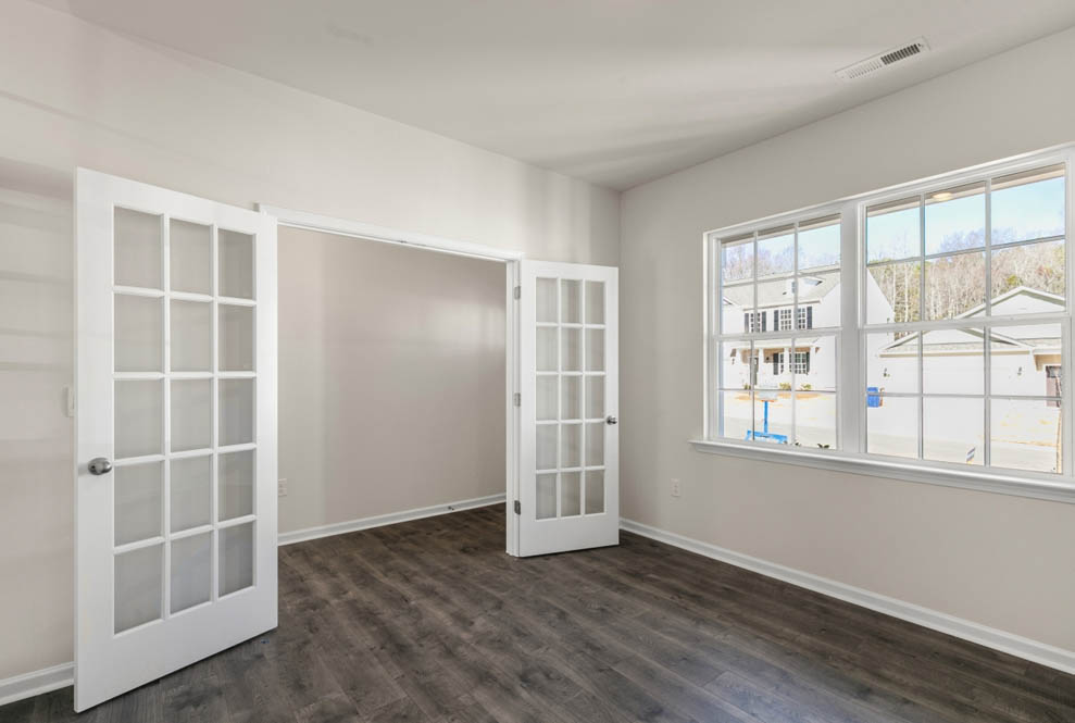 office with revwood floors and french doors