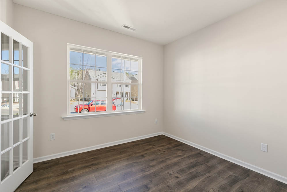 office with revwood floors and french doors
