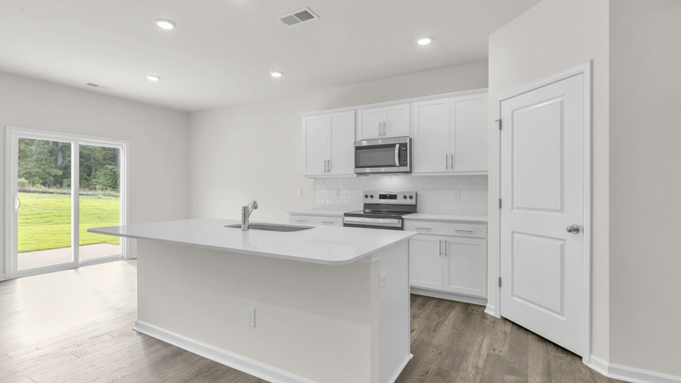 kitchen island and patio door view