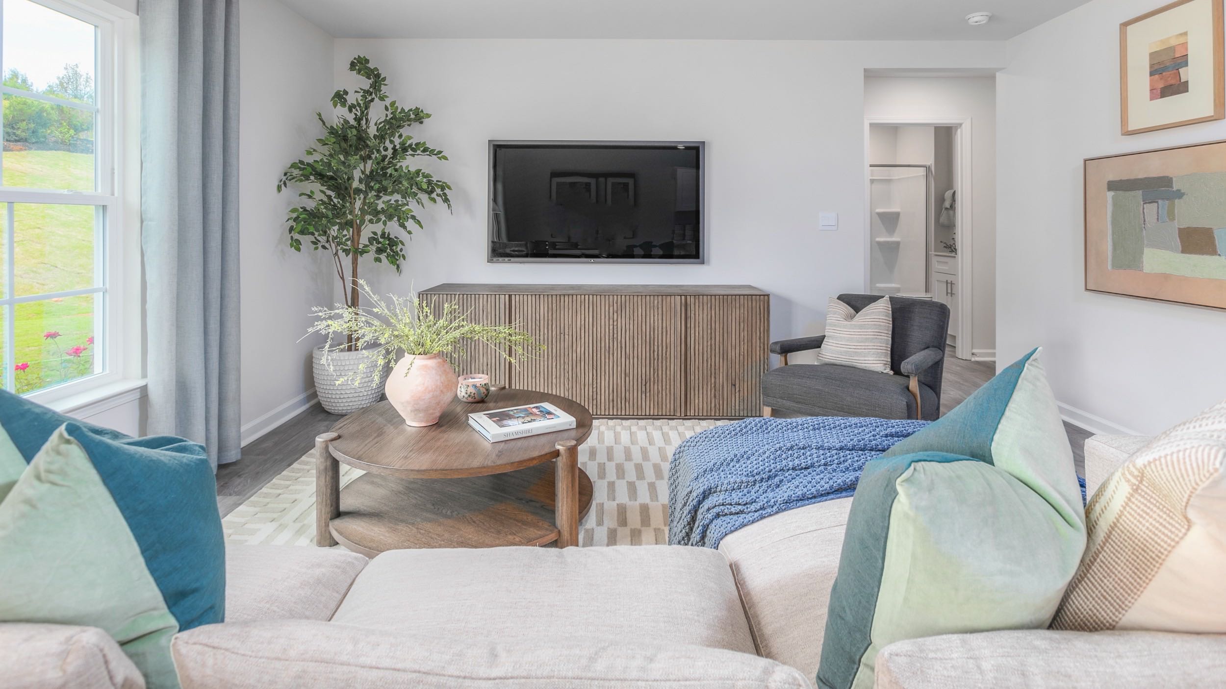 living room with vinyl flooring