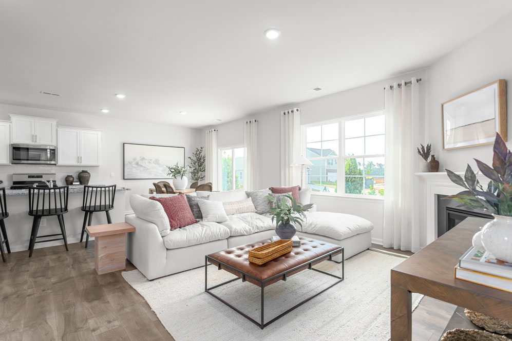 living room with revwood floors and natural light