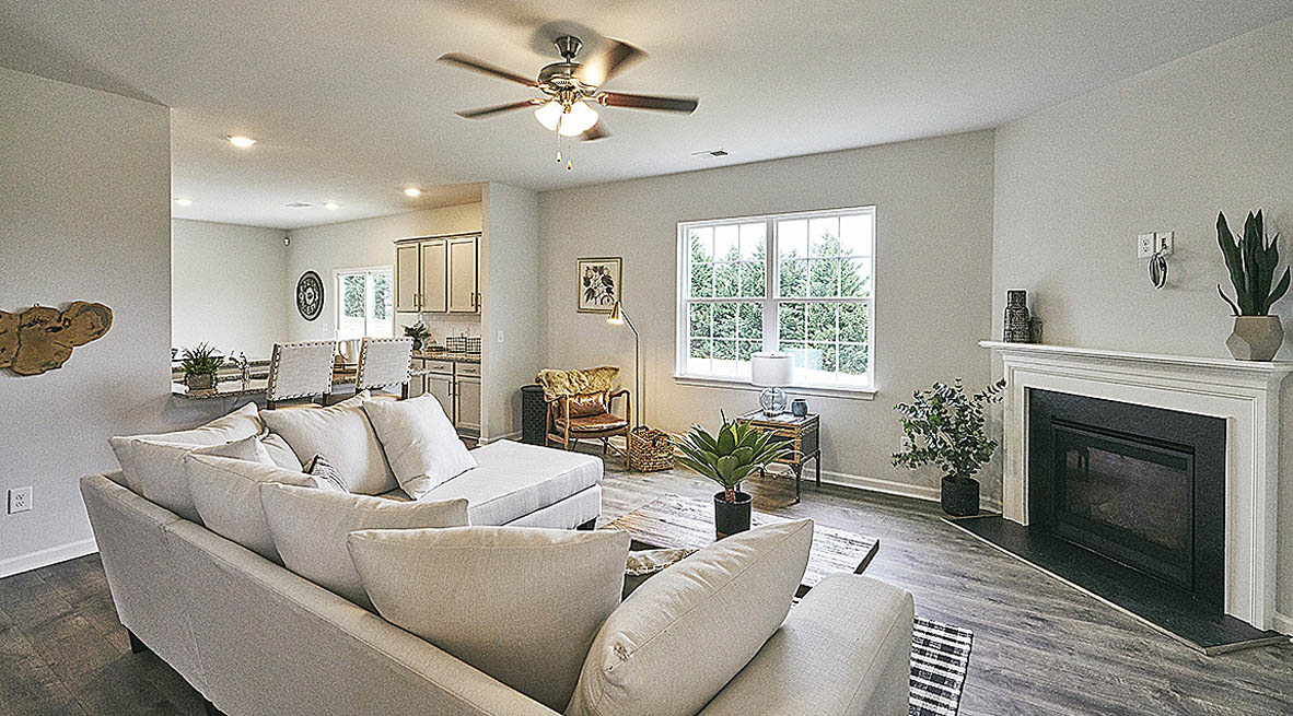 living room with revwood floors and natural light