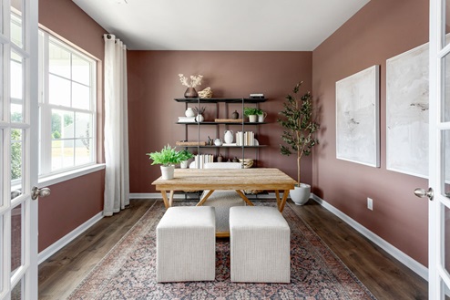 office with French doors and revwood floors
