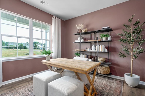 office with French doors and revwood floors