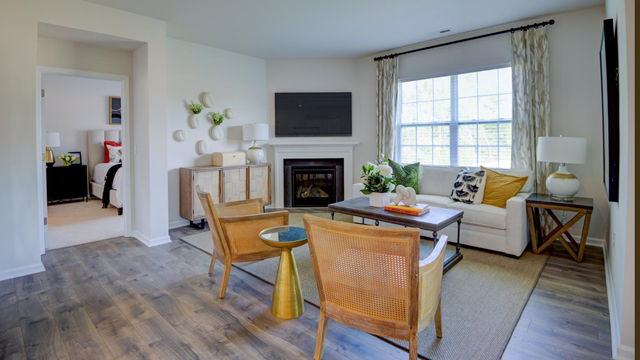 living room with revwood floor and natural light
