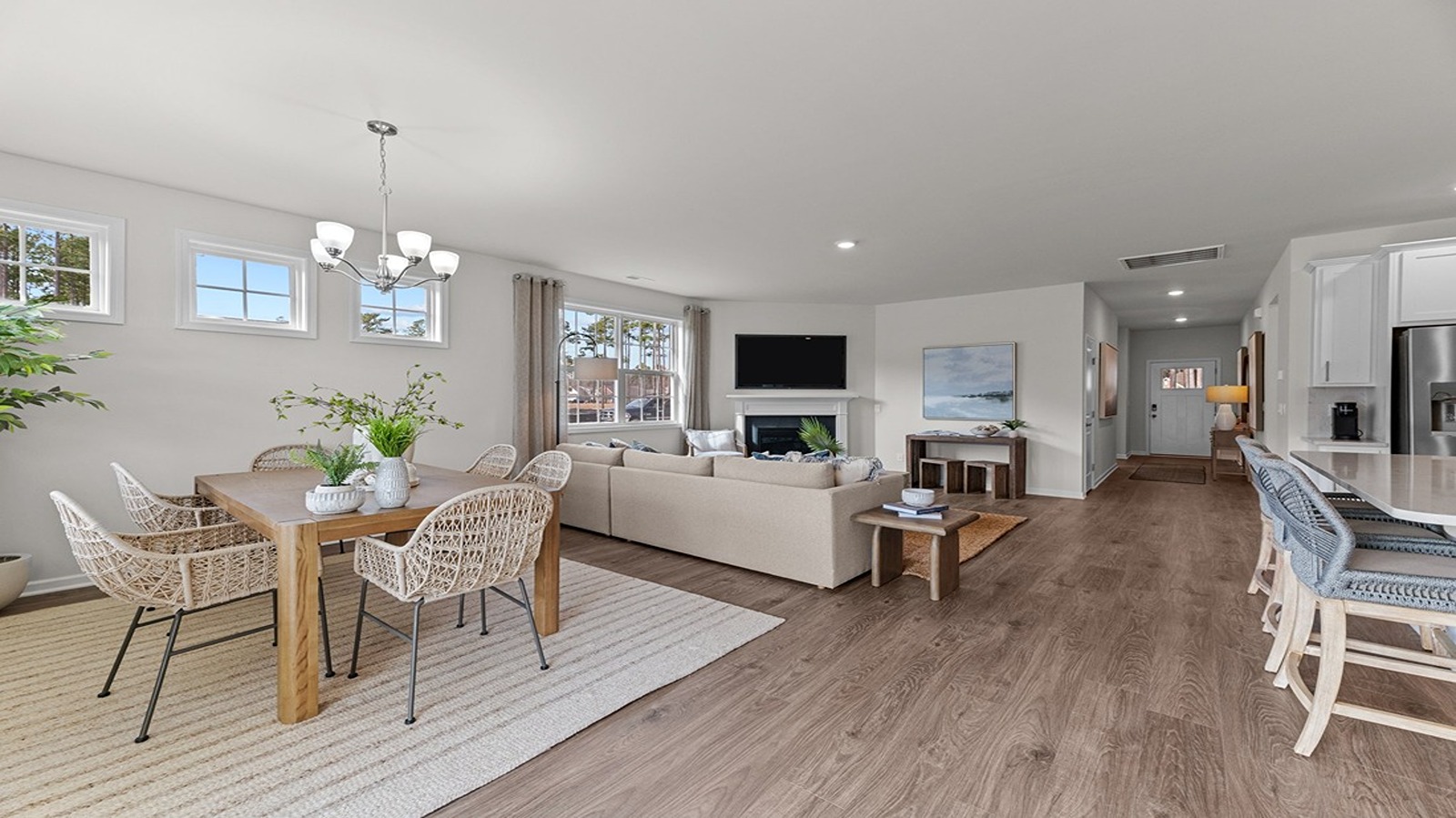 dining area open to kitchen and living