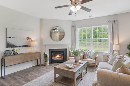 Living room with revwood floors