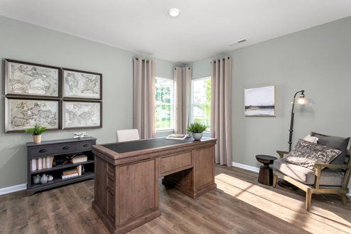 office with revwood floor and natural light