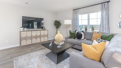 living room with vinyl floors and natural light