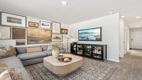 living room with gallery wall