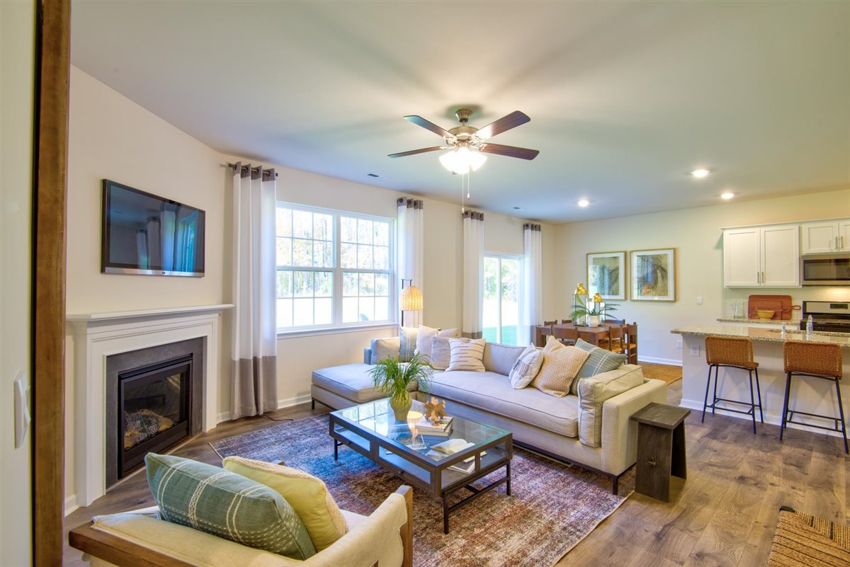 living room with vinyl floor and natural light
