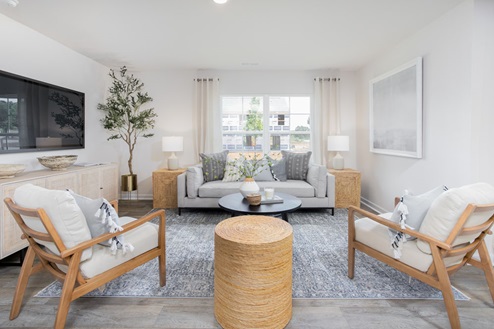 living room with vinyl floors and natural light