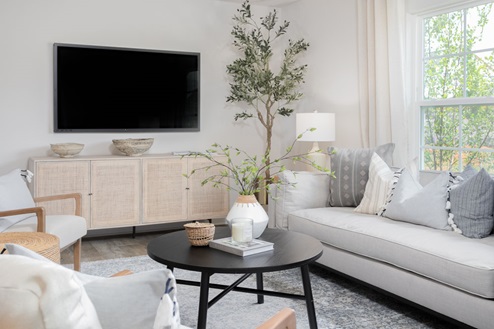 living room with vinyl floors and natural light