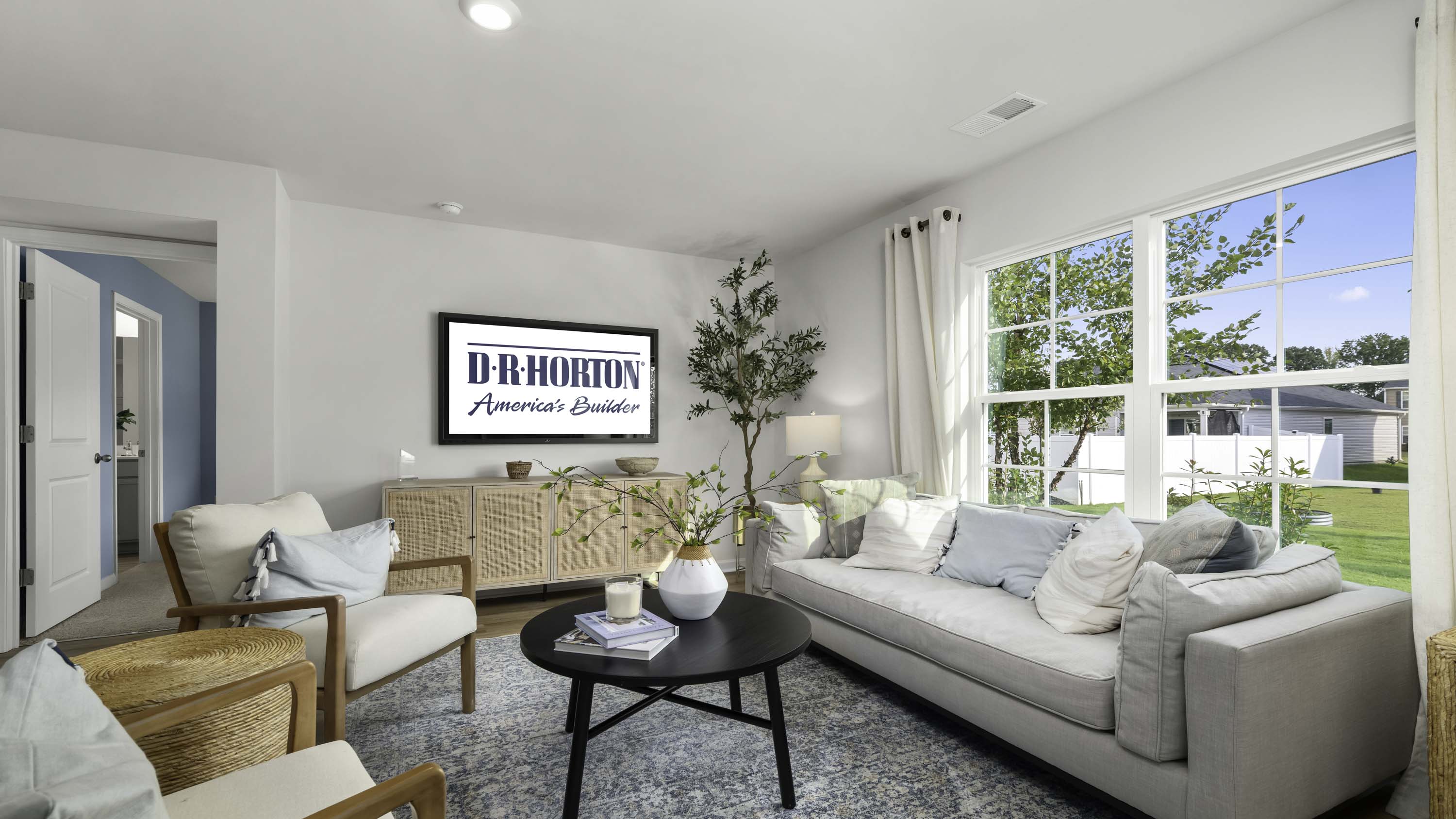 living room with vinyl flooring