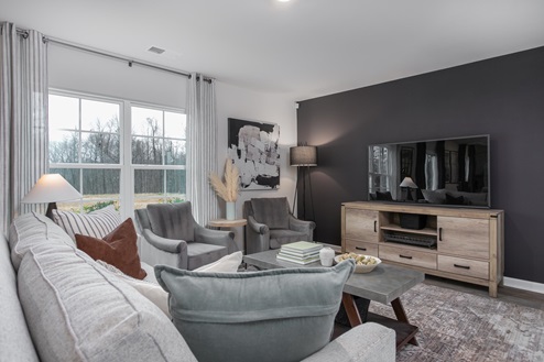 living room with vinyl floors and natural light