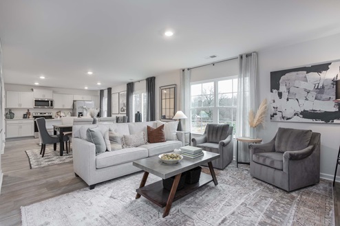 living room with vinyl floors and natural light