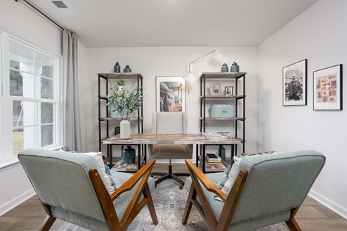 Office with vinyl floors and French doors