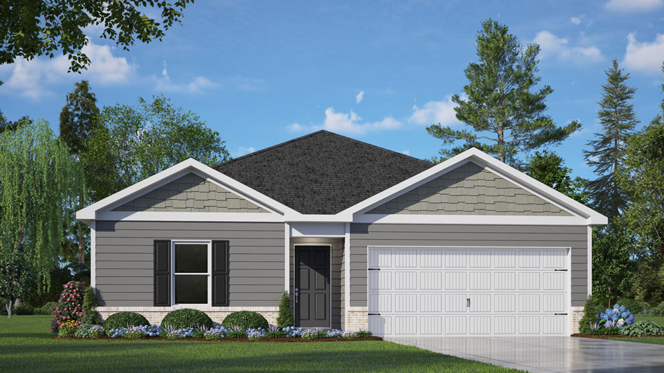 The Freeport featured at Aspen Place offers a 1 story 2 car garage 3 bed 2 bath single family home