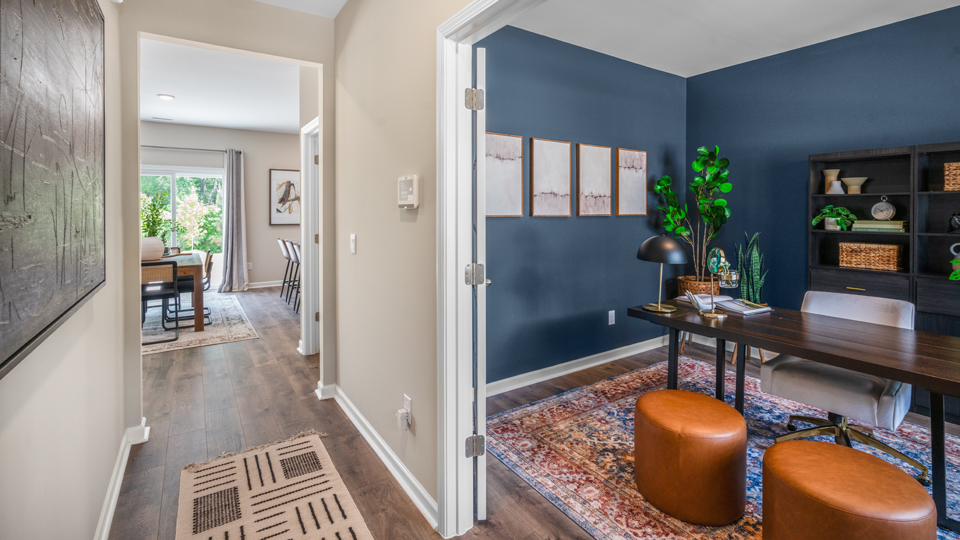 front door entrance and view of study