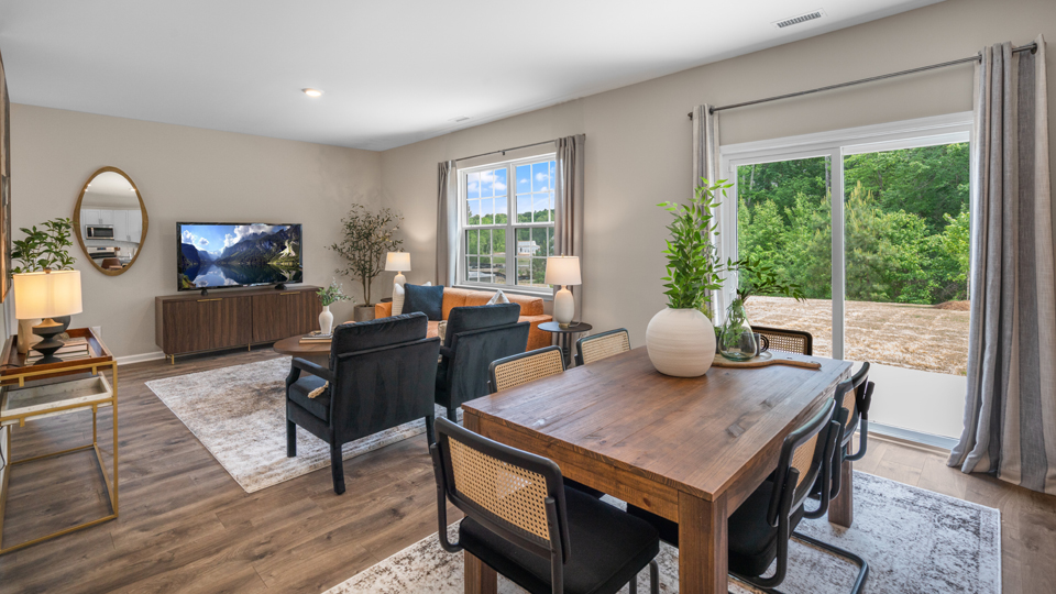 living area with dining area view