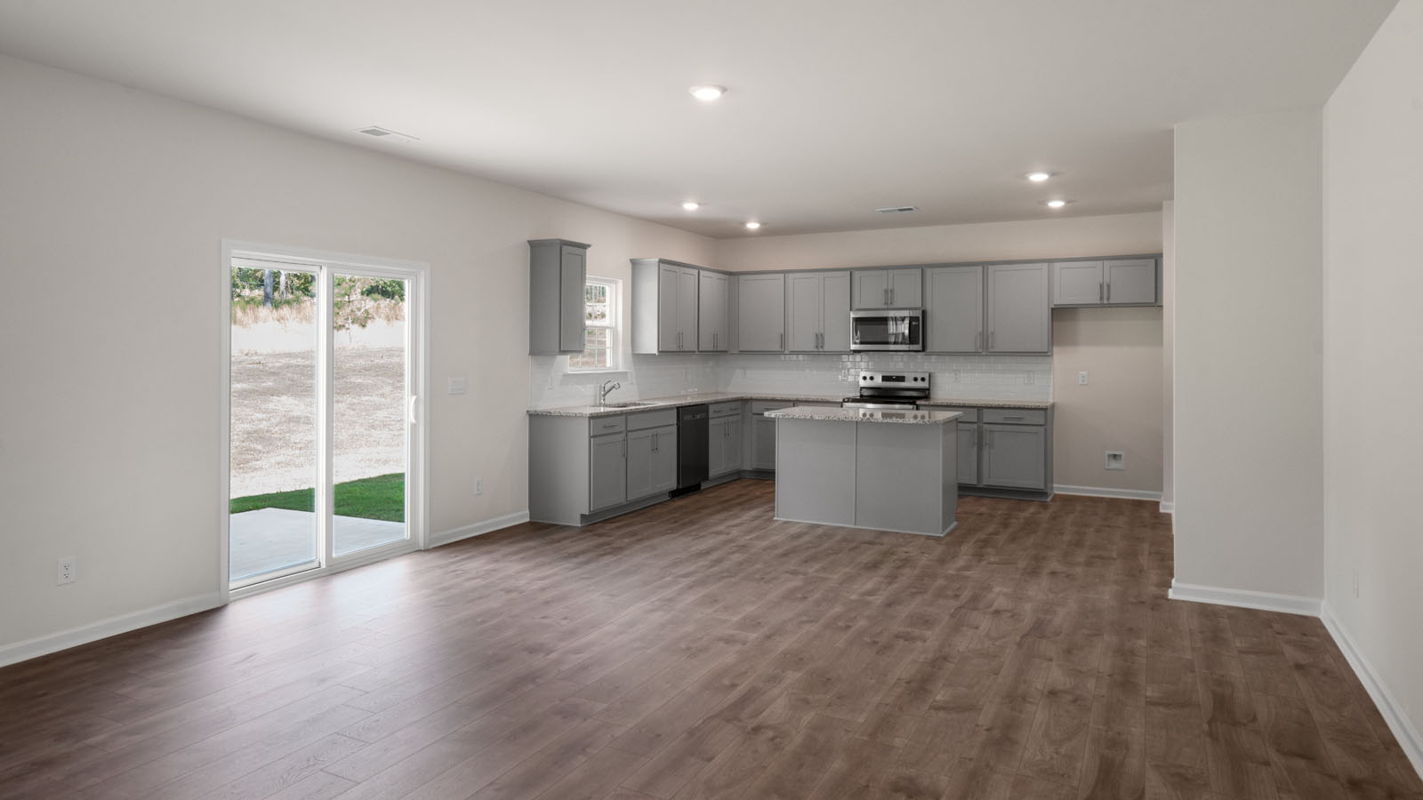 family room and kitchen