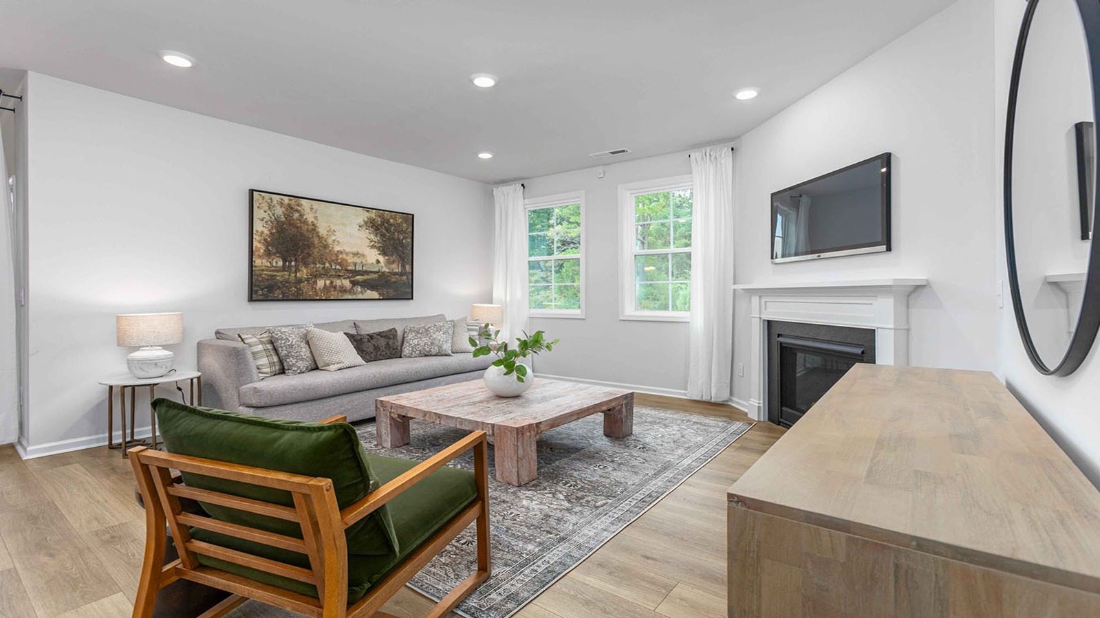 living room with revwood