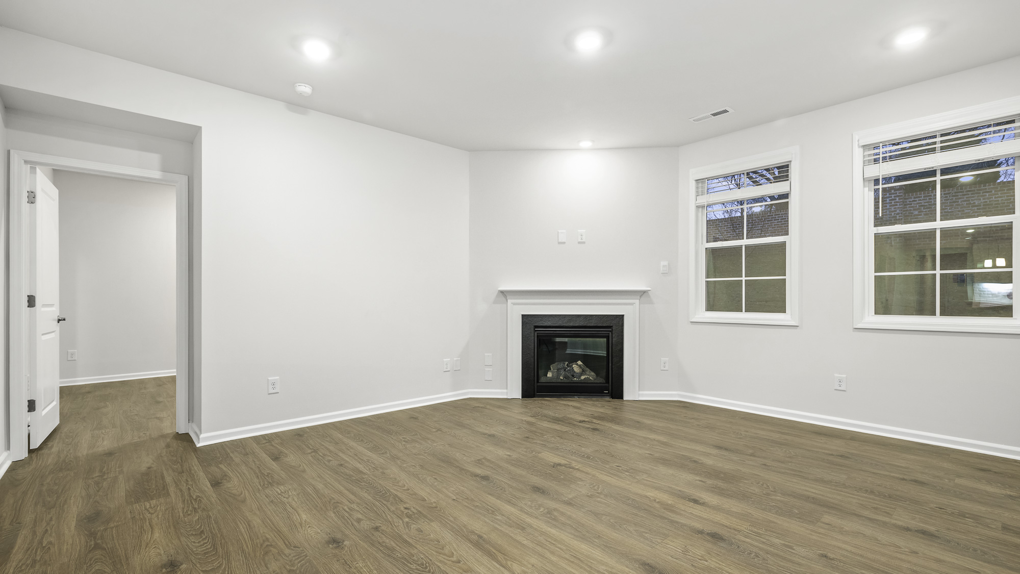 living room and fireplace