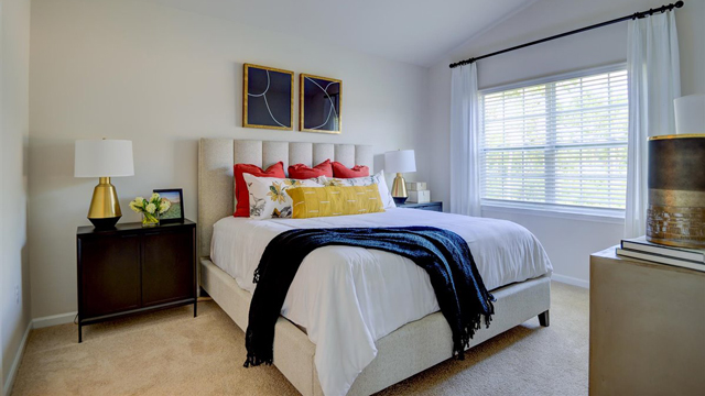 Bedroom with carpet and natural light