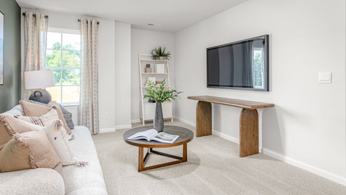 Bedroom with carpet and ample light
